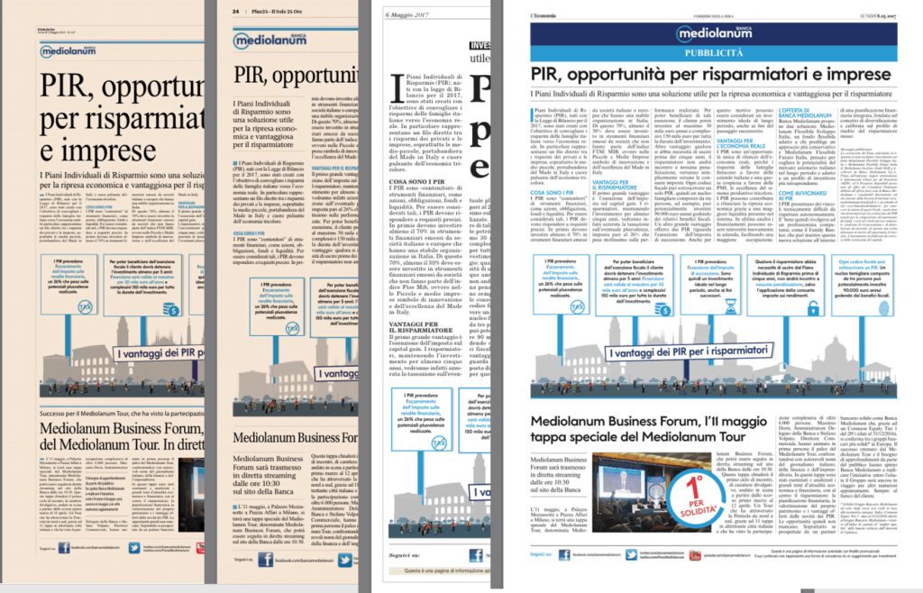 Pubblicita PIR Mediolanum