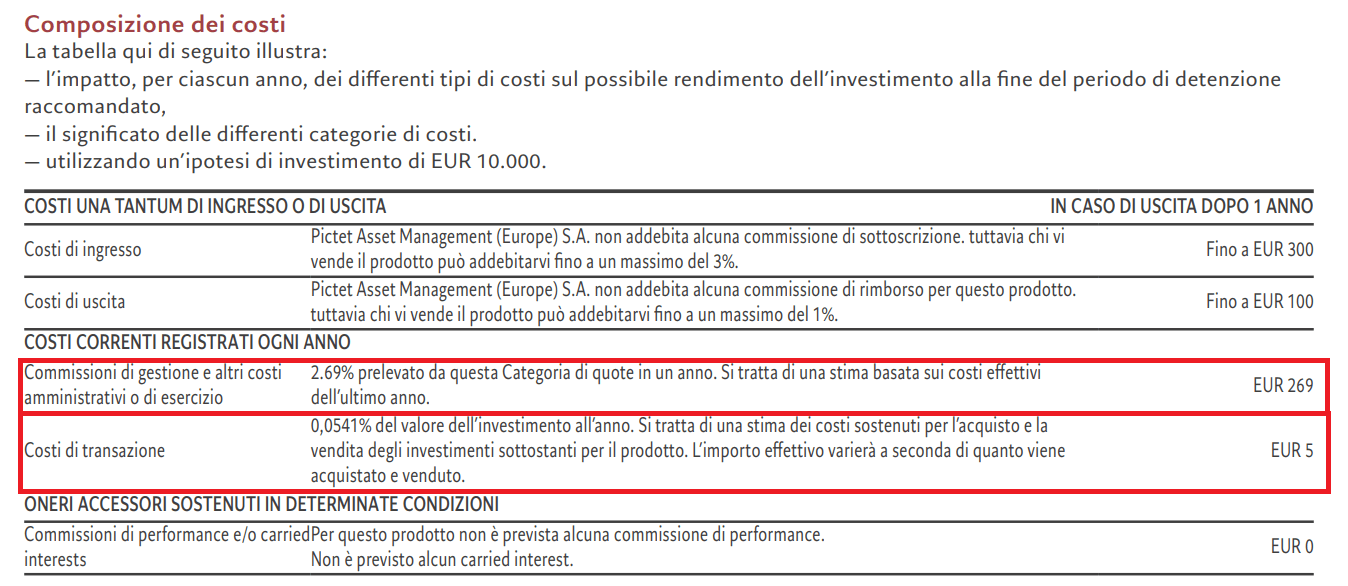 estratto del KID di Pictet Robotics