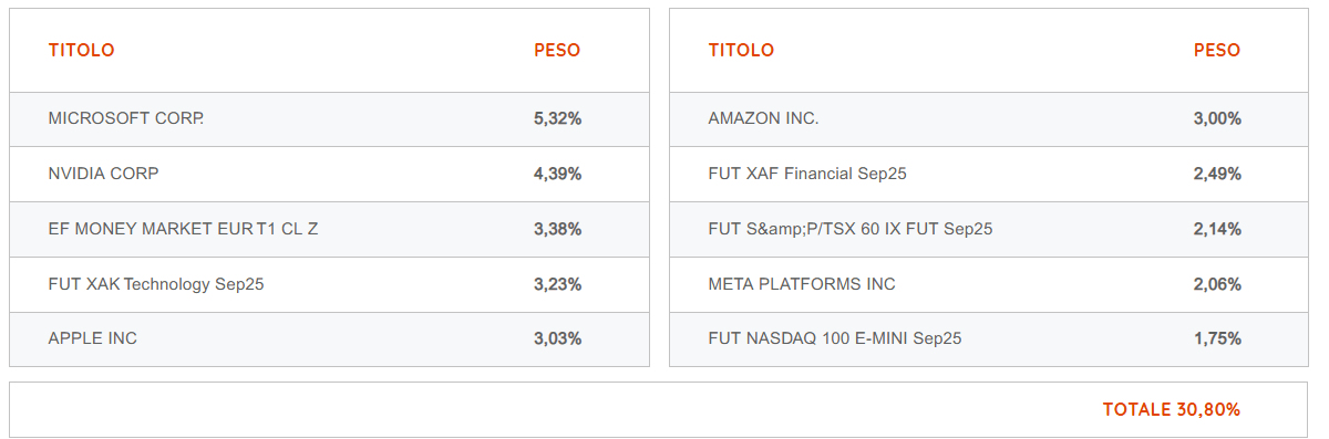 Eurizon azioni internazionali: peso dei primi dieci titoli