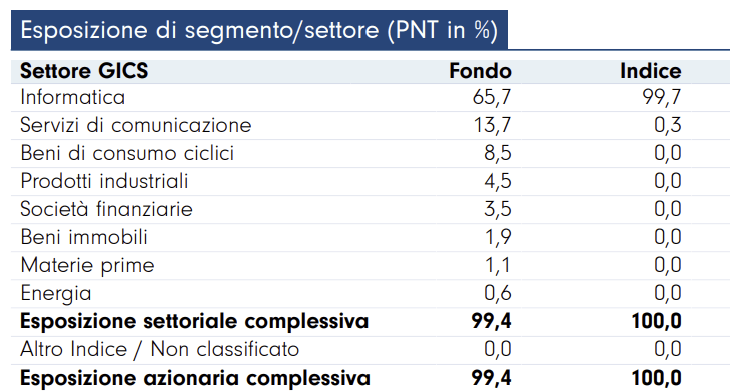 esposizione dei settori del fondo Fidelity Global Technology
